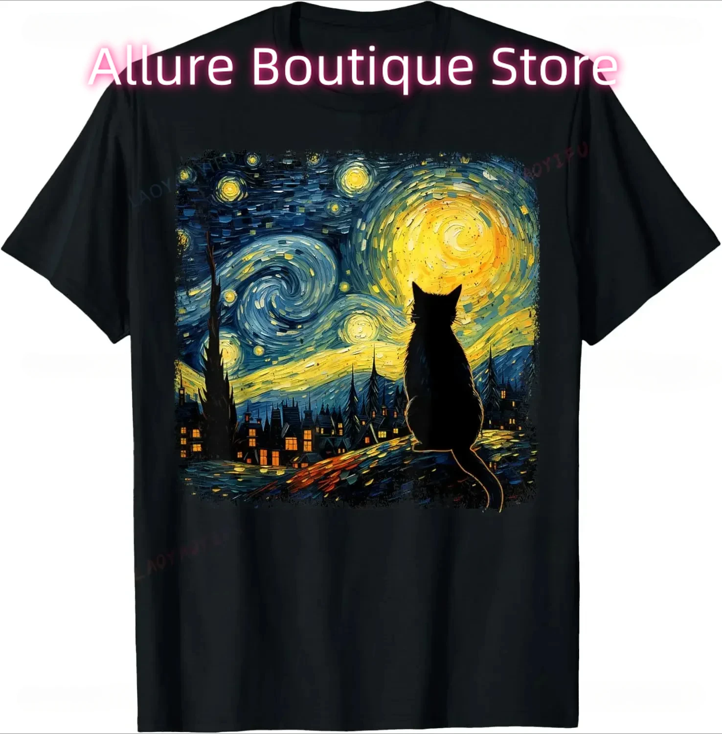 

Футболка Cat Starry Night Van Gogh Cat for Cat Lover, повседневная модная уличная одежда, свободная летняя стильная женская футболка, милая эстетика