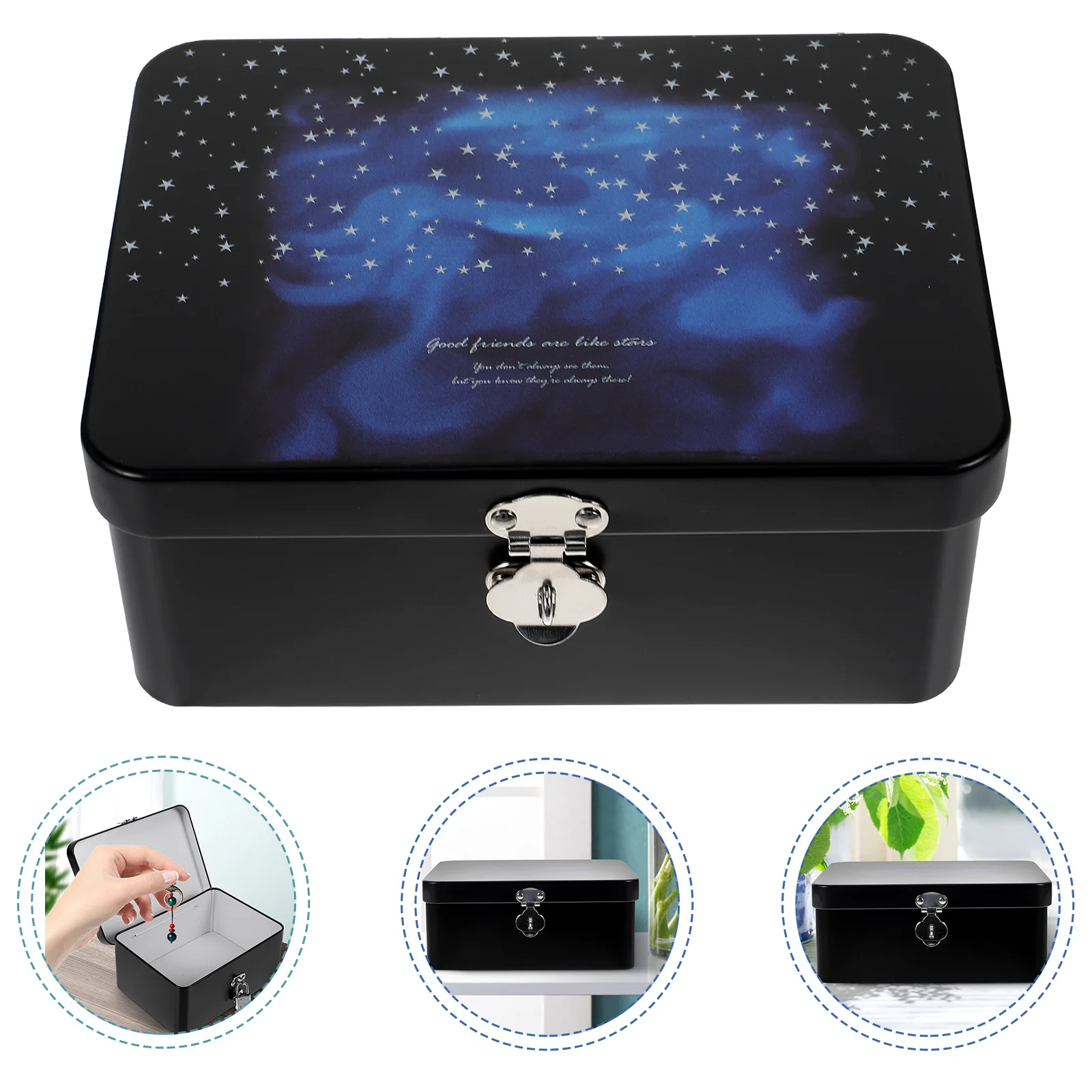 

Tinplate Storage Small Metal Keepsake Container Lock Retro Jewelry Organizer Round Edge Smooth Lightweight Gift