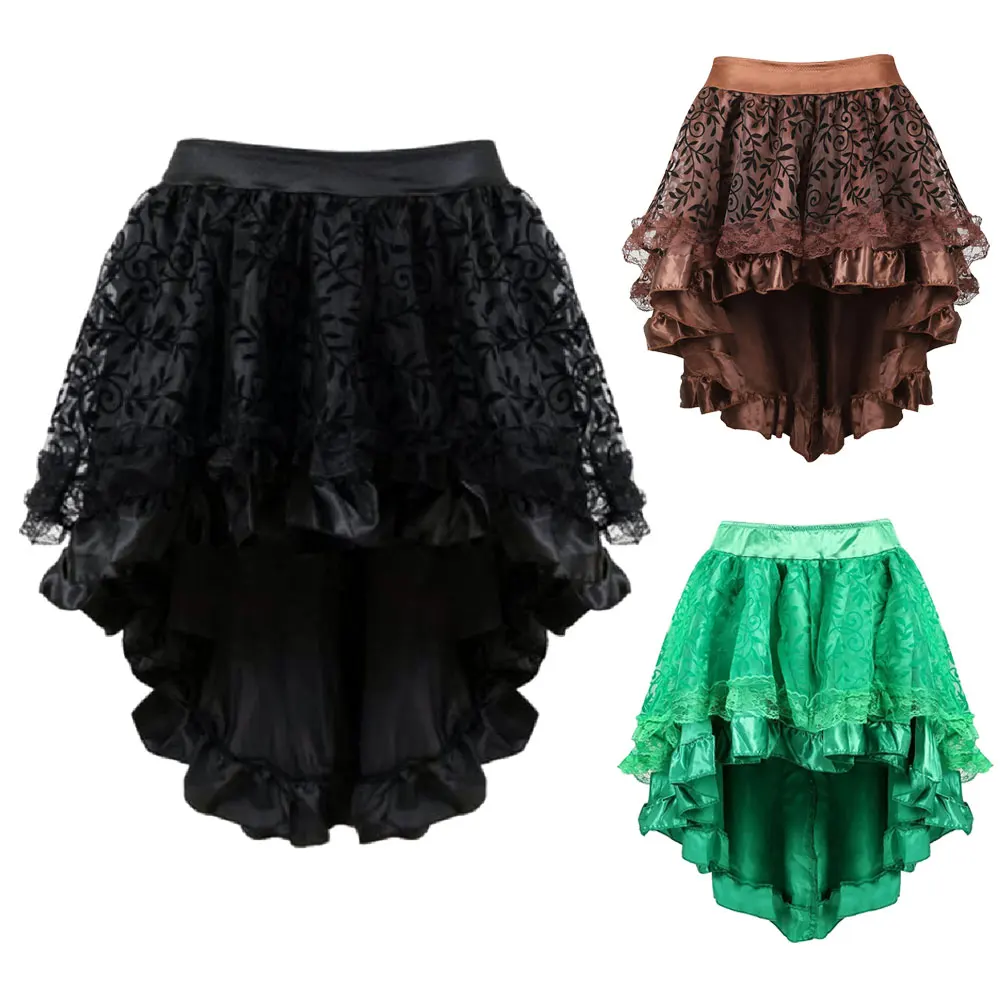 

Halloween Sexy Medieval Steampunk Women Lace Floral Skirt Asymmetrica Renaissance Victorian Pirate Costume