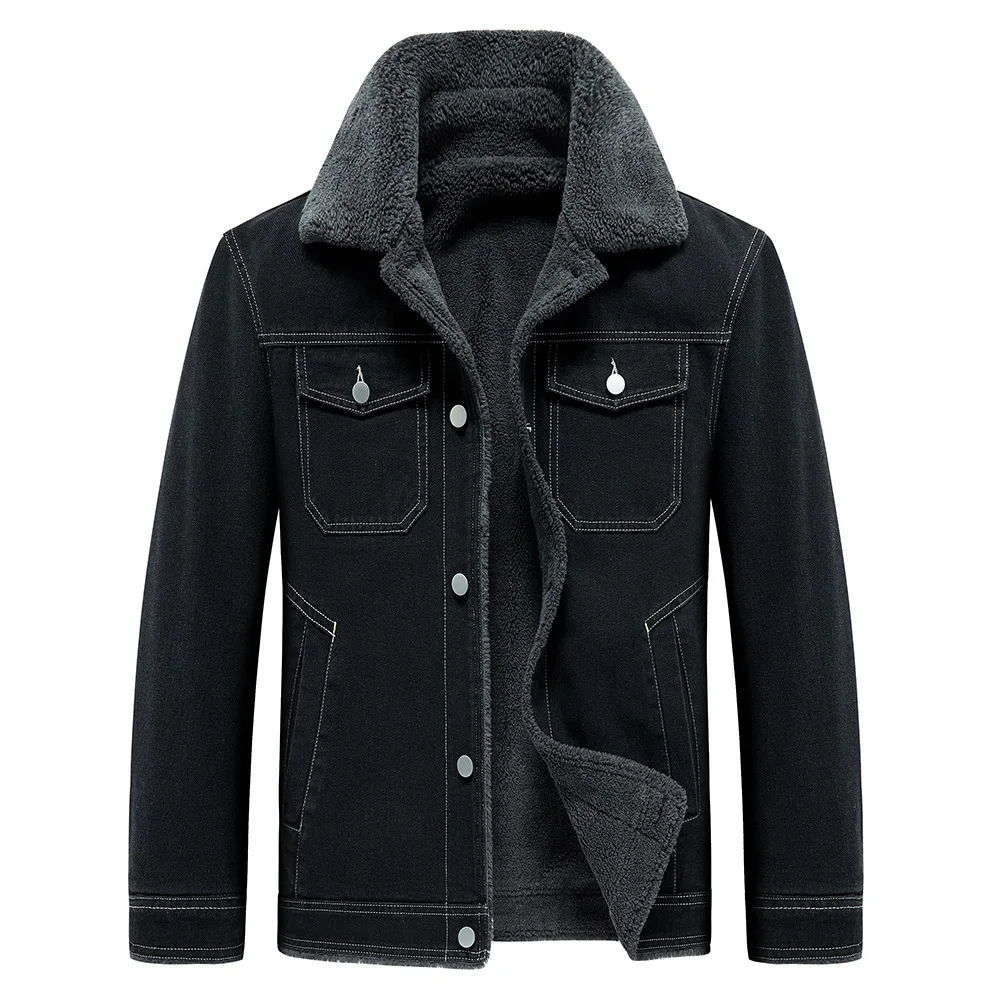 

New Jacket with Fleece Lining, Thickened Denim Cotton Coat, Autumn and Winter Warm Thick Jacket for Men