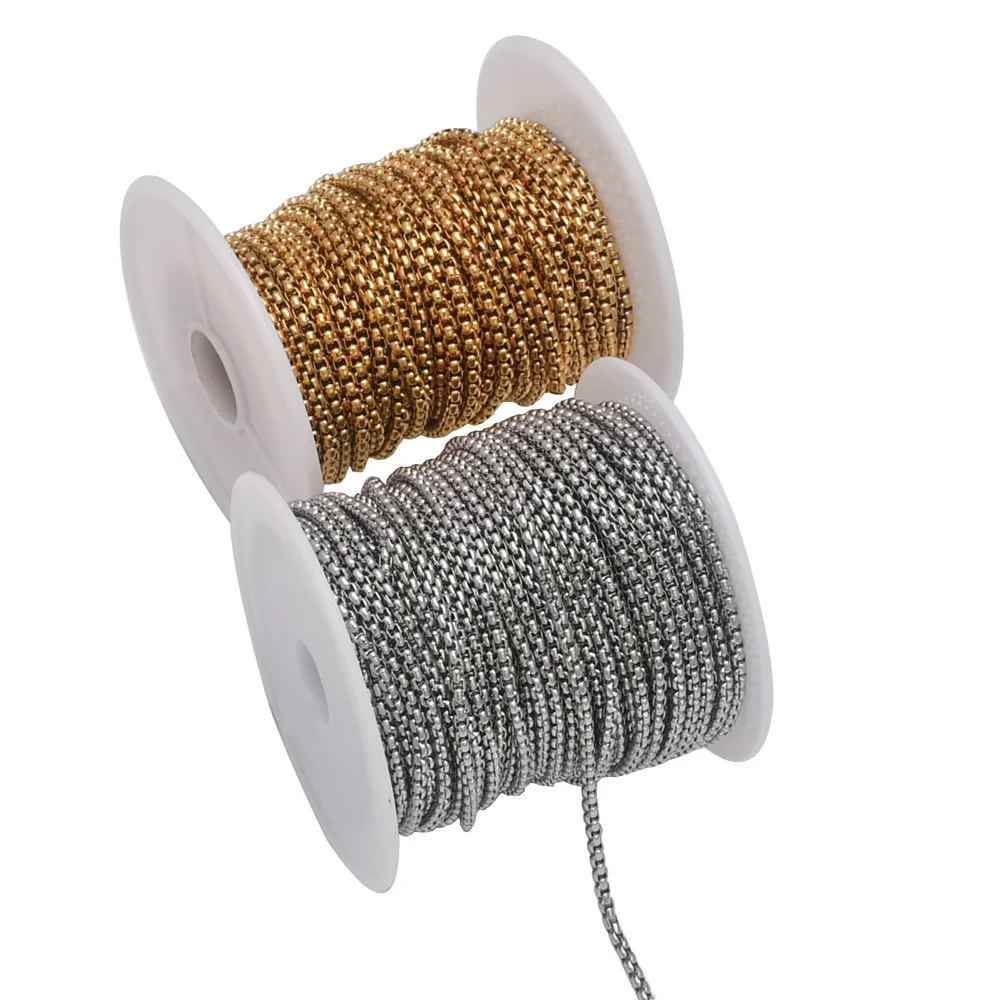 9,8-98 Fuß Gold PVD-beschichtete Rolo-Box-Kette aus Edelstahl für DIY-Schmuckherstellung, Halsketten und Armbänder – Detail 2