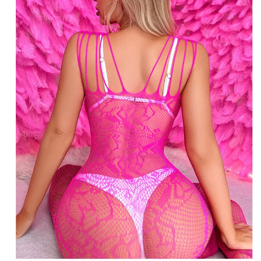 Lingerie wanita seksi Lingerie erotis Bodysuit godaan Hollow Net stoking badan pakaian berkas terbuka Jumpsuit tubuh setelan