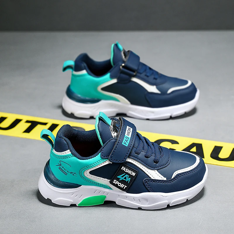 

Children's sports shoes, boys' shoes, lightweight all season new men's shoes, breathable PU leather running shoes, Velcro