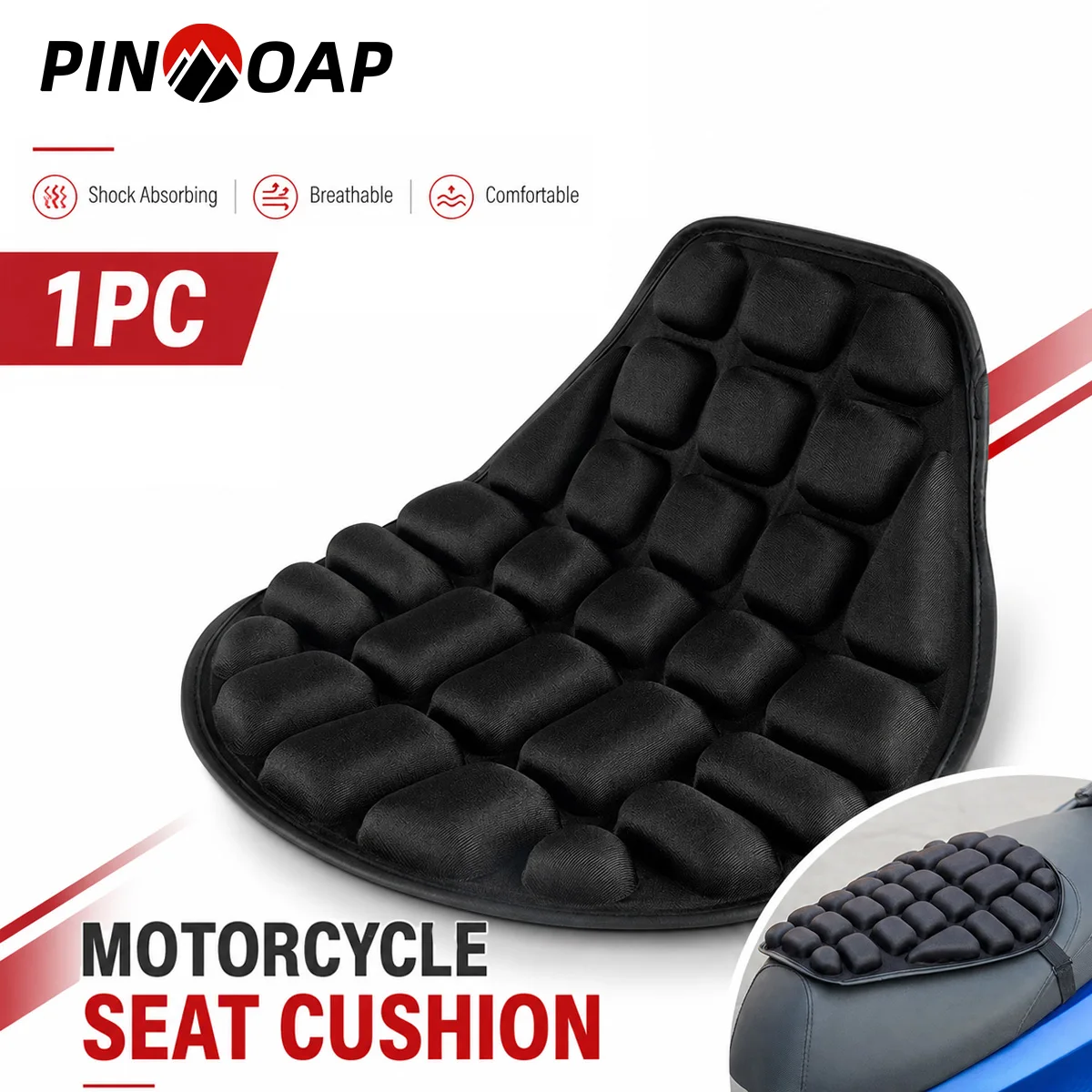 PINMOAP 1PC Cushion Shock Absorbing Pressure Relief Breathable Non‑Slip Universal Seat Pad Mat for Motorbike Electric Scooter