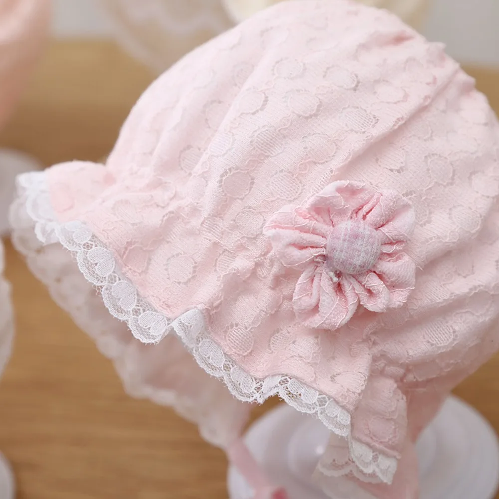 Fashion Lace Baby Bow Fisherman Hat Ruffle Short Eave Lace Up Cap Breathable Baby Bonnet Hat