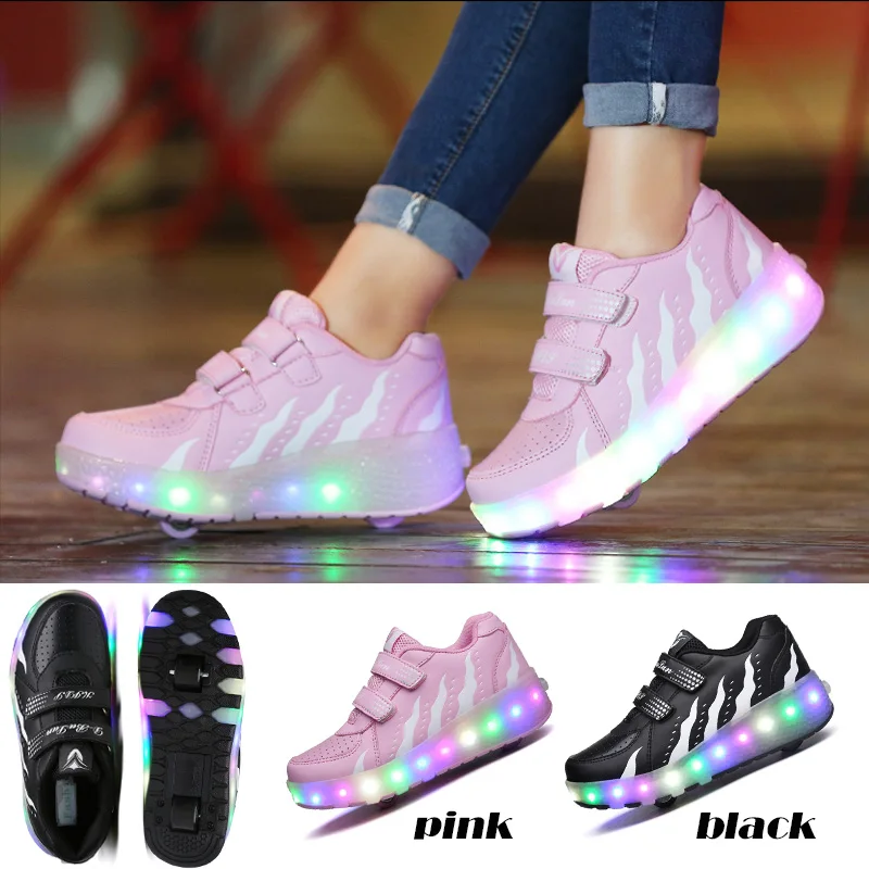 

Kids Flashing Roller Skate Shoes 4-Wheels Shoes With Led Deformation Parkour Boys and Girls Sneakers Outdoor Skating Gift