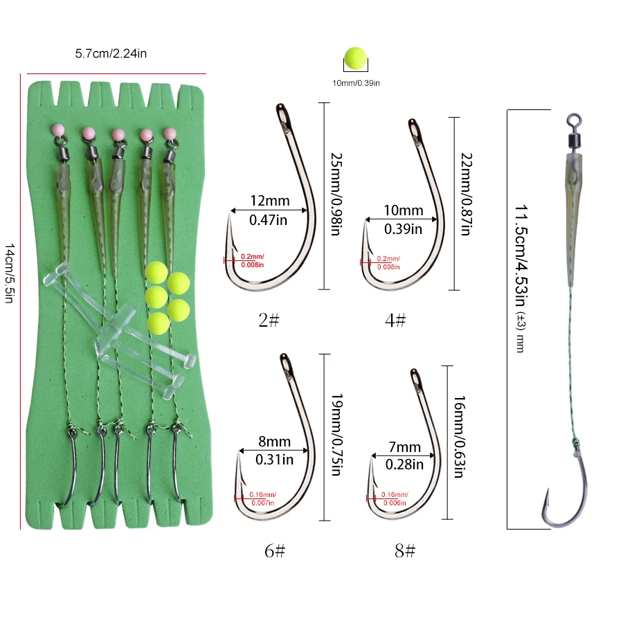 5PCS Carp Fishing Hooks Hair Rigs With Line Leader 11.5cm 2# 4# 6# 8# Europe Feeder Group Carp Fishing Accessories