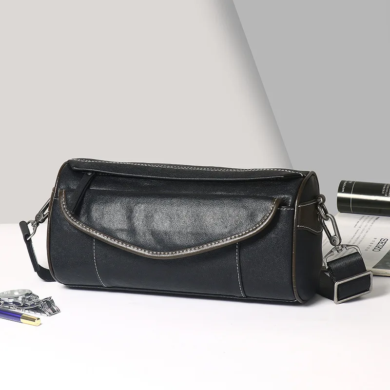 حقيبة كروس للرجال، حقيبة كتف واحدة للرجال ذات سعة كبيرة ومتعددة الاستخدامات للتنقل من الجلد الطبيعي باللون الأسود #5