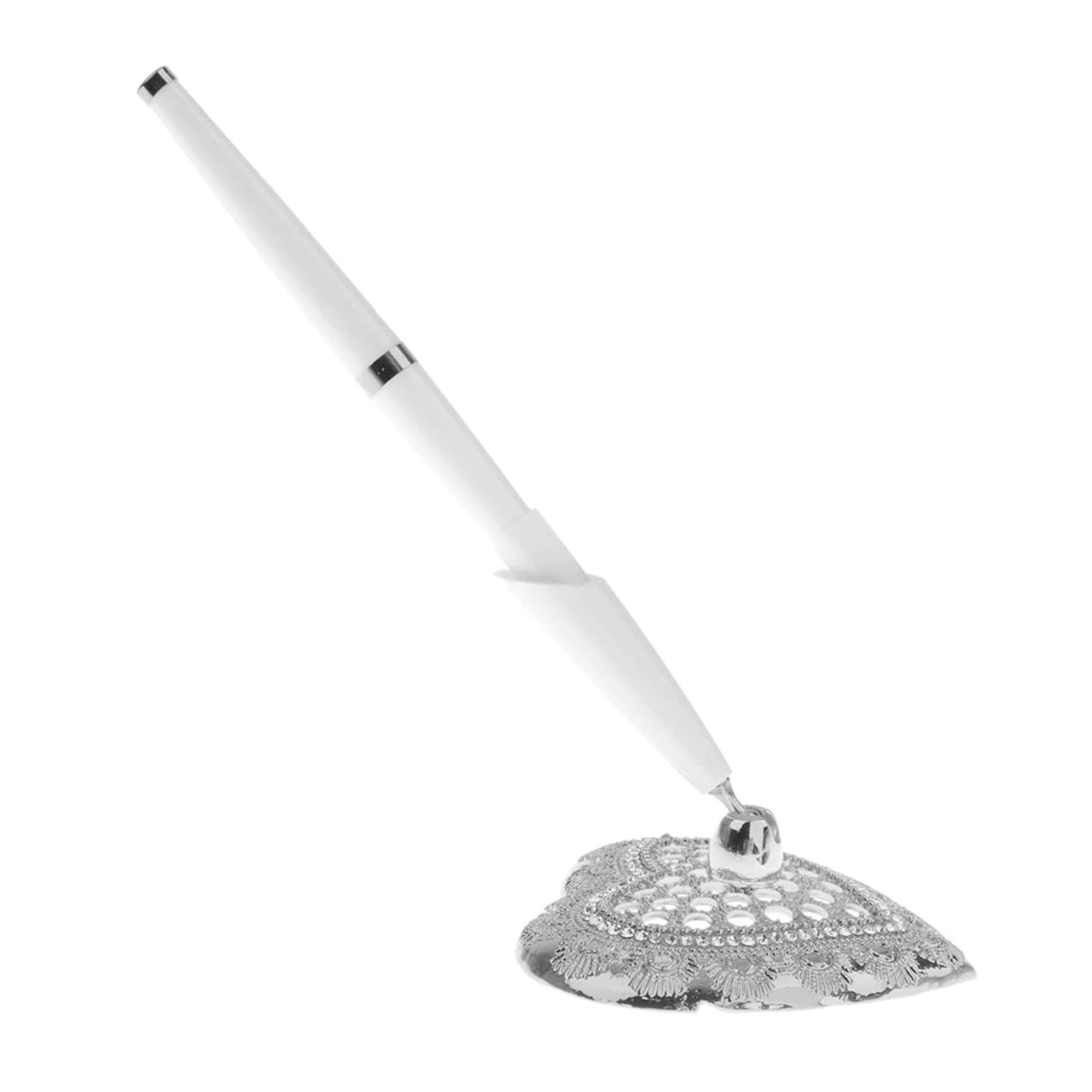 

Silver Heart Shaped Table Pen Holder For Wedding Signature Gift Package Elegant Design Light Brightness