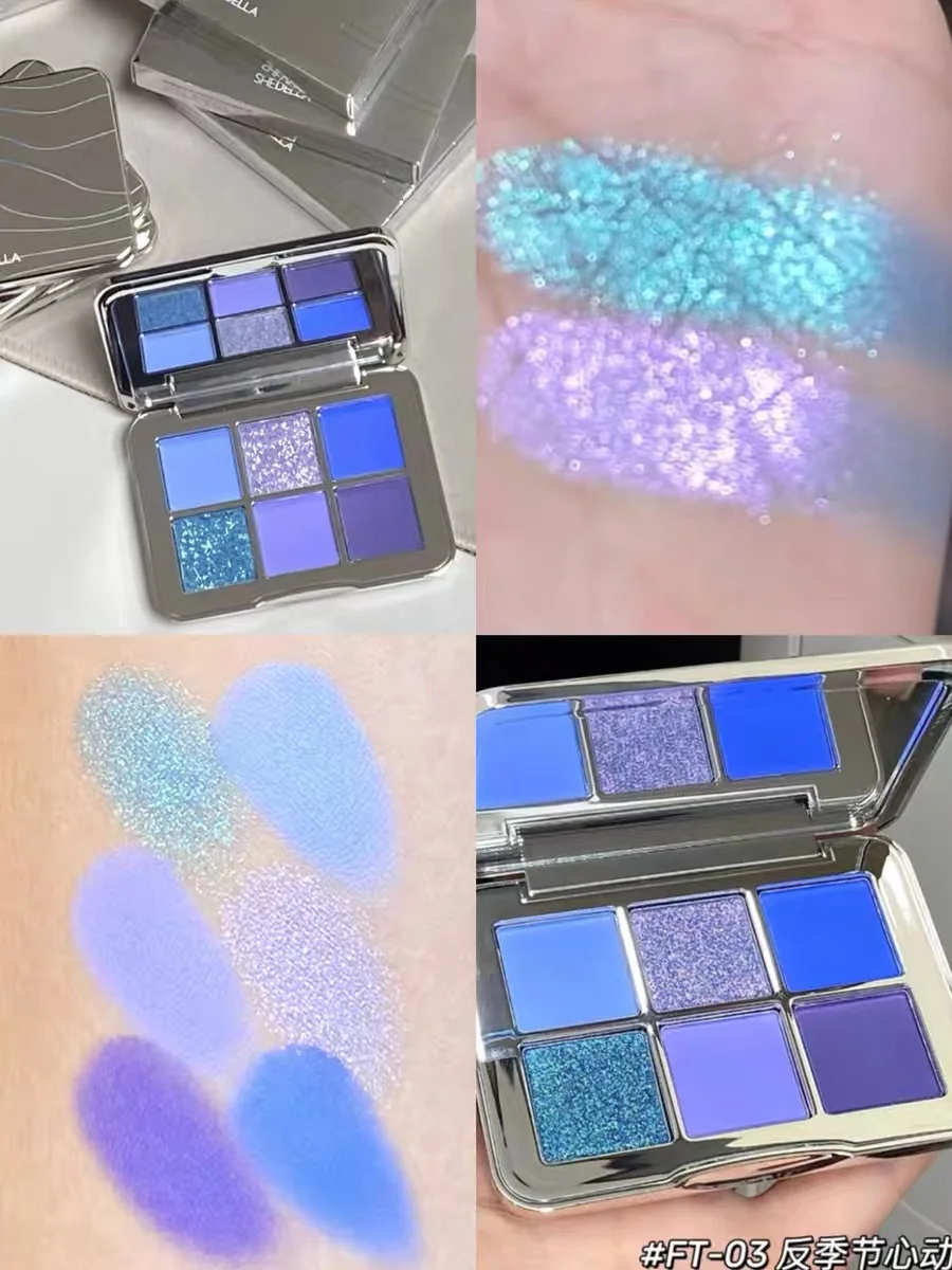 Shedella 6 Color Eyeshadow Platte Shimmer Matte Pearlescent Blue Green Purple Color Cool Snow Iceberg 2023 New