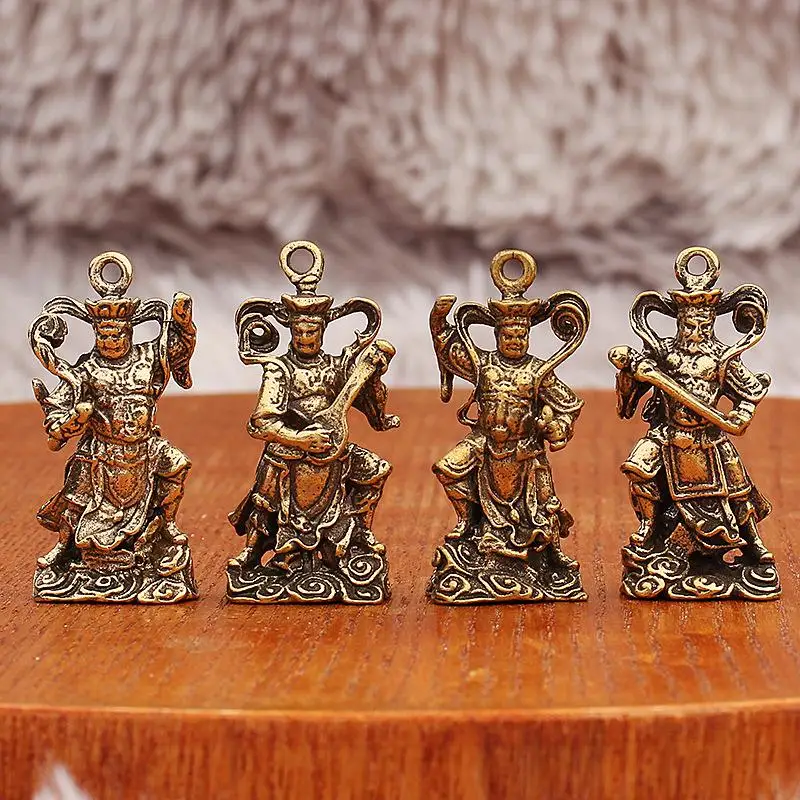 Retro Brass Four Heavenly Kings Statues Desktop Ornaments Antique Miscellanea Buddha Bronze Carvings Vintage Bronzeware