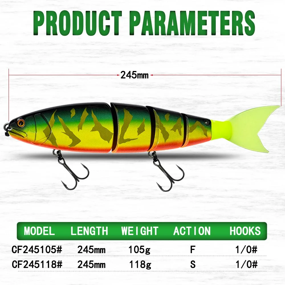 낚시 루어 수영 미끼 조인트 플로팅 싱킹 발람, 거대한 하드 미끼 섹션 루어, 큰 미끼 배스 파이크 미끼, 245mm, 5 색