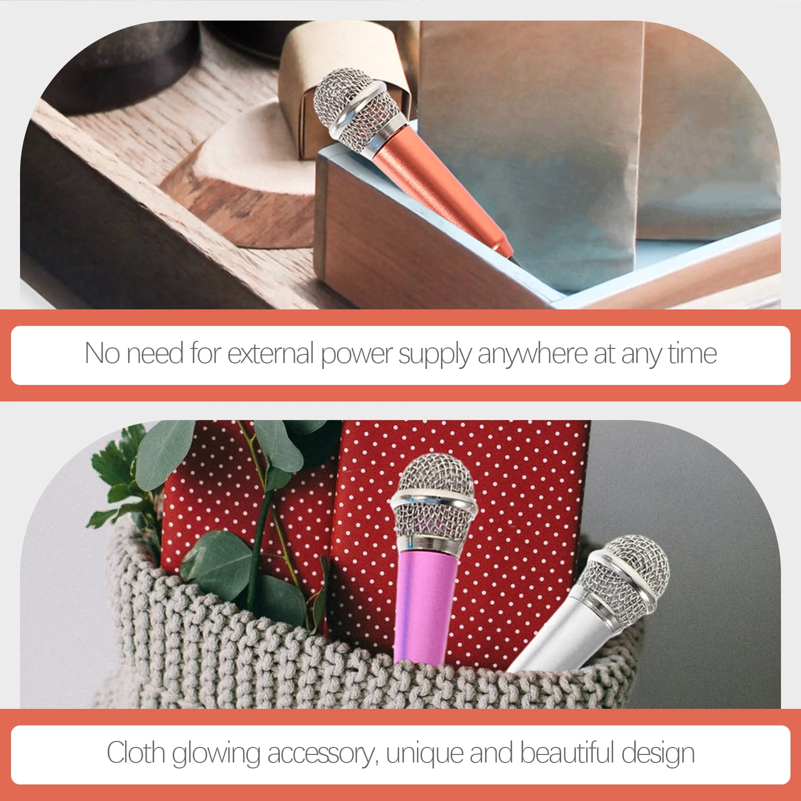 

4Pcs Portable Mini Microphones Handheld Metal Mic No Required for Singing Home Recording Mini Microphone