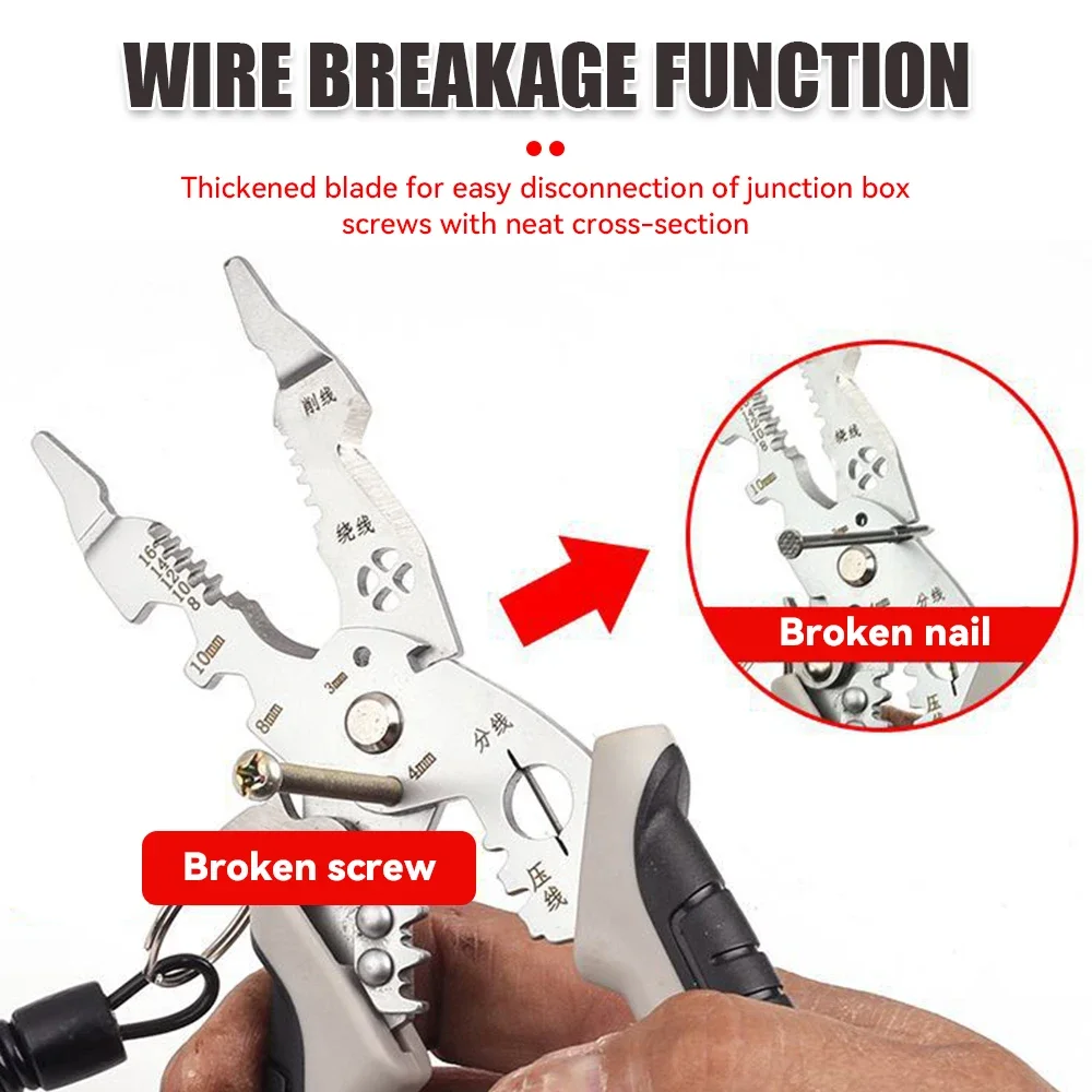 12 in 1 Multifunctional Wire Stripper Crimper Cable Cutter Pliers Stainless Steel Elbow Pliers Multi-Purpose Wire Stripping Tool