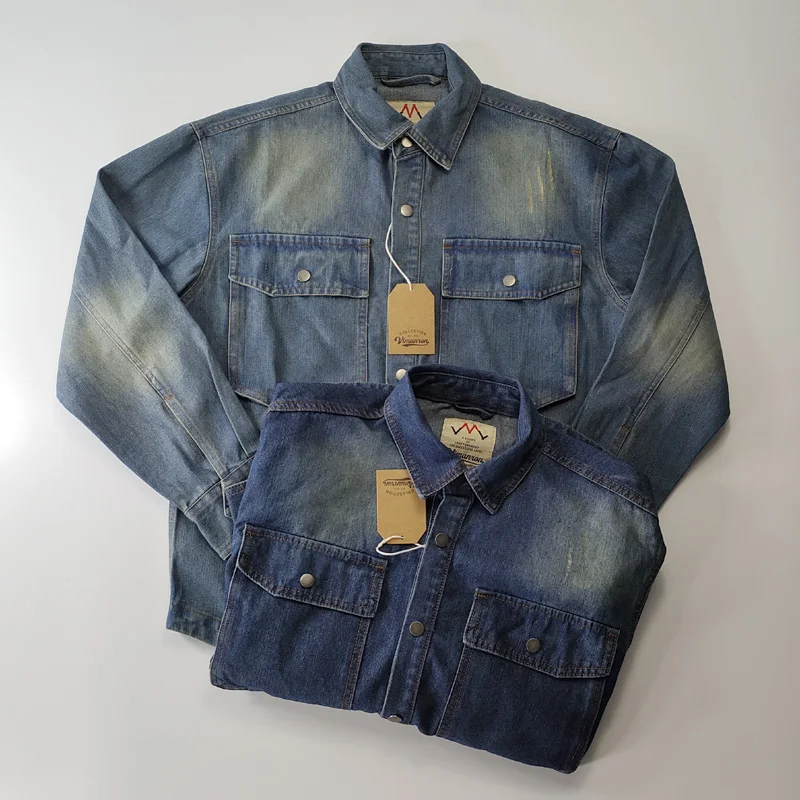 

Американская повседневная рабочая джинсовая куртка из плотного хлопка с эффектом потертости, мужская одежда, 3D-карманы, для отдыха, с длинными рукавами