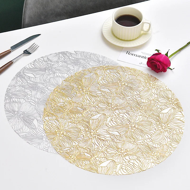 Mantel Individual redondo de pétalos de flores, PVC transparente, impermeable y con aislamiento térmico, estampado de PP, tapete decorativo para mesa de comedor de alta gama, 1 ud.