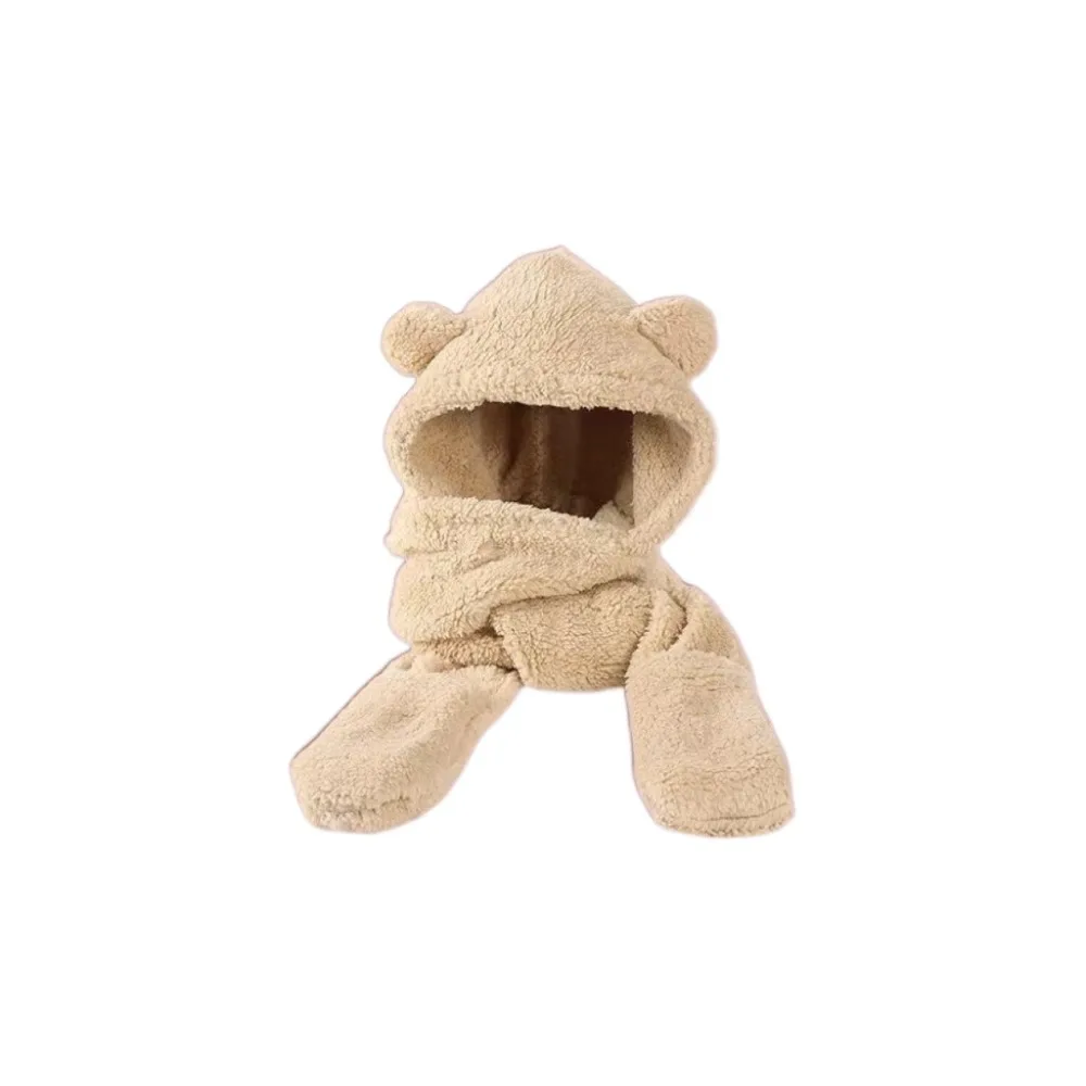 

Novelty 3 in 1 Bear Ear Plush Beanie Earmuffs Thickened Plush Scarf Hat Gloves Warm Ear Protection Fleece Scarves Hat Winter