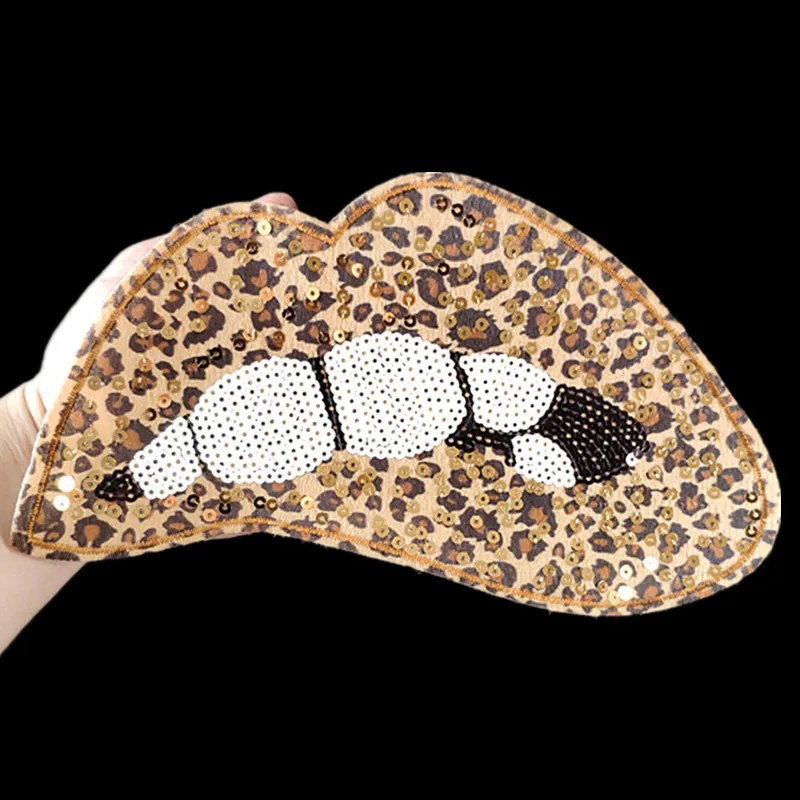 반짝이는 레오파드 무늬 입술 스팽글 패치, 의류 장식용 DIY 바느질 아플리케, 바느질 용품, 의류에 글래머 추가