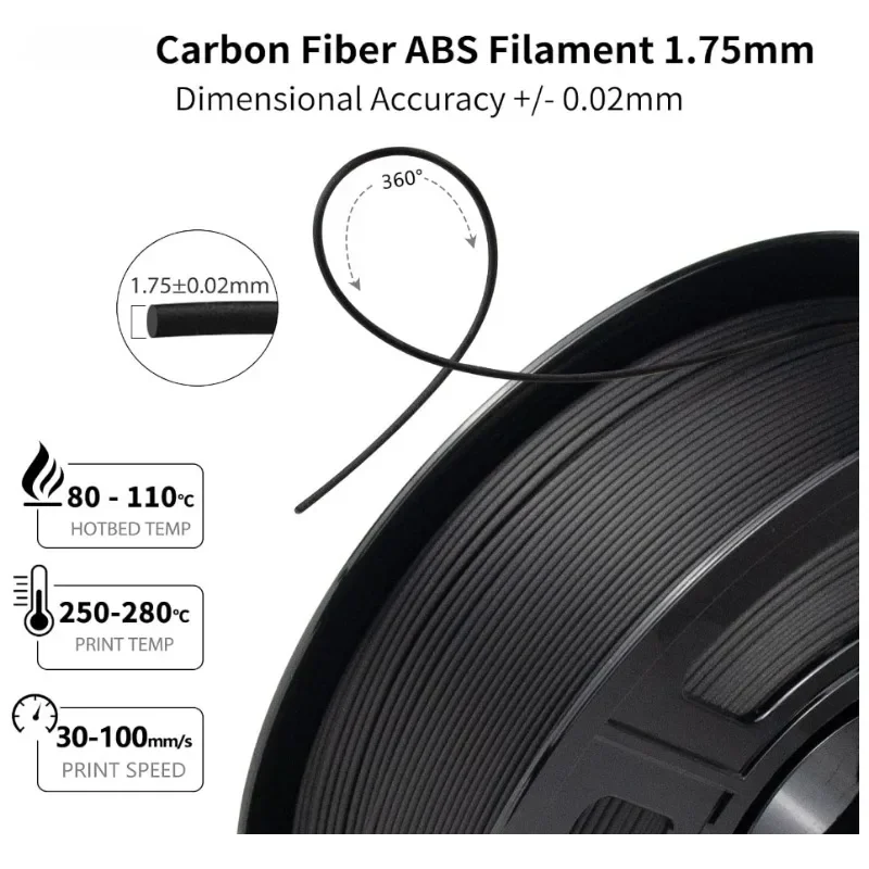 ABS Carbon Fiber Filament 1.75mm, High-Strength, Heat-Resistant&Lightweight ABS-CF 3D Printer Filament,1kg/0.25kg Spool, Black