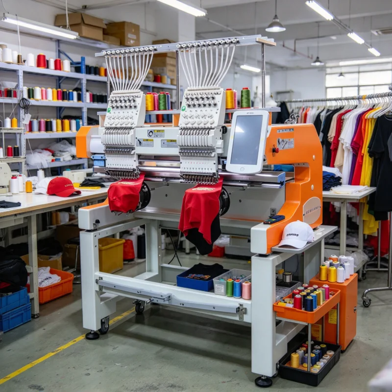 Hot Sale 2 Heads 12 Needles Computerized Embroidery Machine Multi Function Flat Cap T-shirt Logo Embroidery Machine