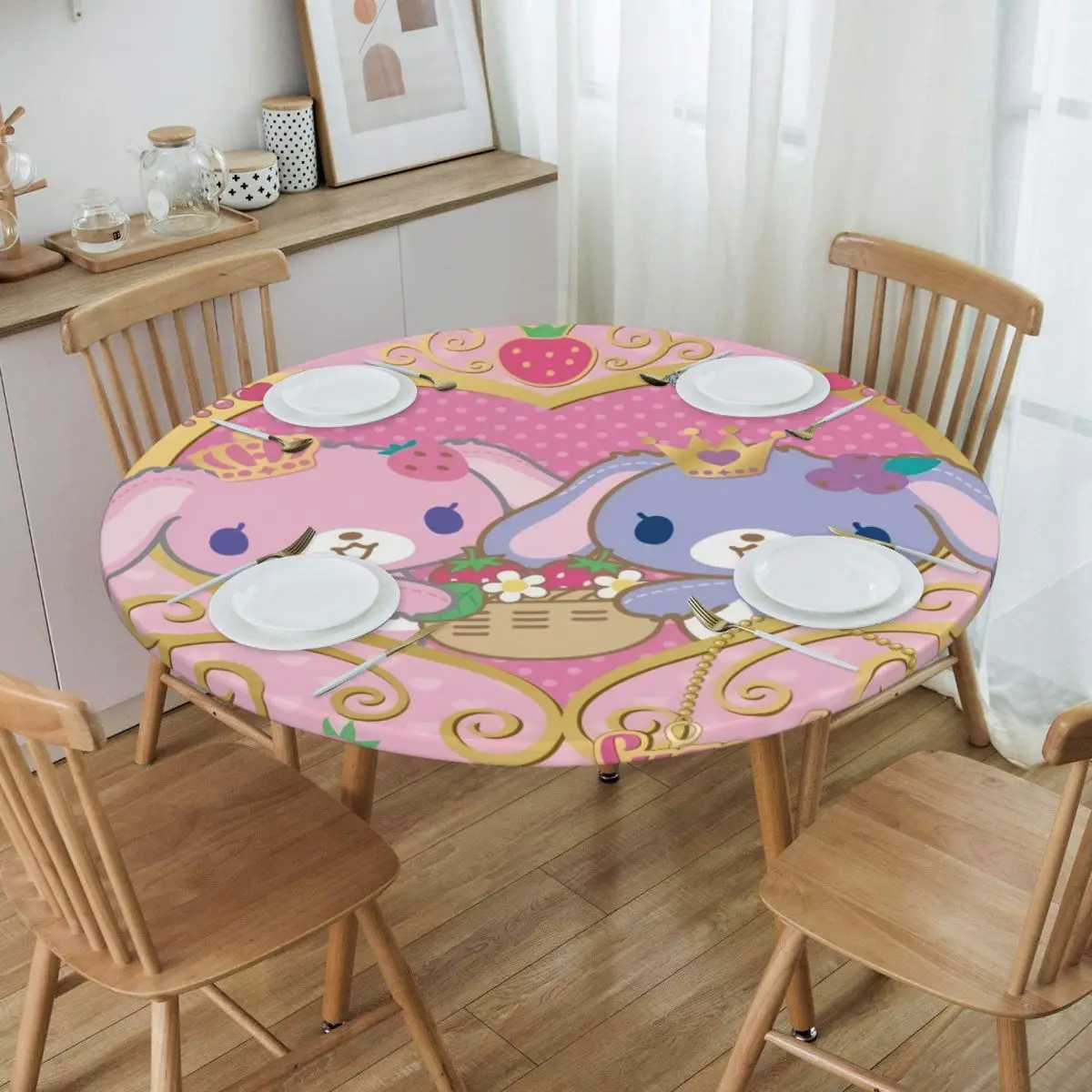 Customized Disney Cartoon Sugarbunnies Sanrio Japan Anime Tablecloth Round Elastic Fitted Waterproof Table Cloth Cover for Party