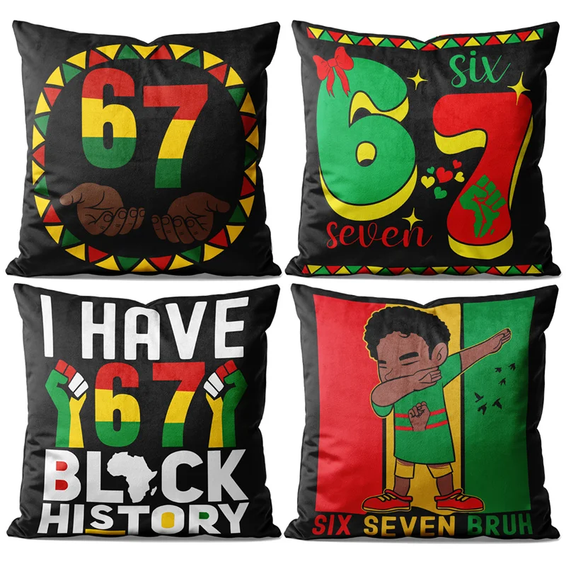 Gaslight Gatekeep Girlboss Set of 4 Black History Month Six Seven Bruh Throw Pillow Cushion Covers Pillowcases 45cm x 45cm