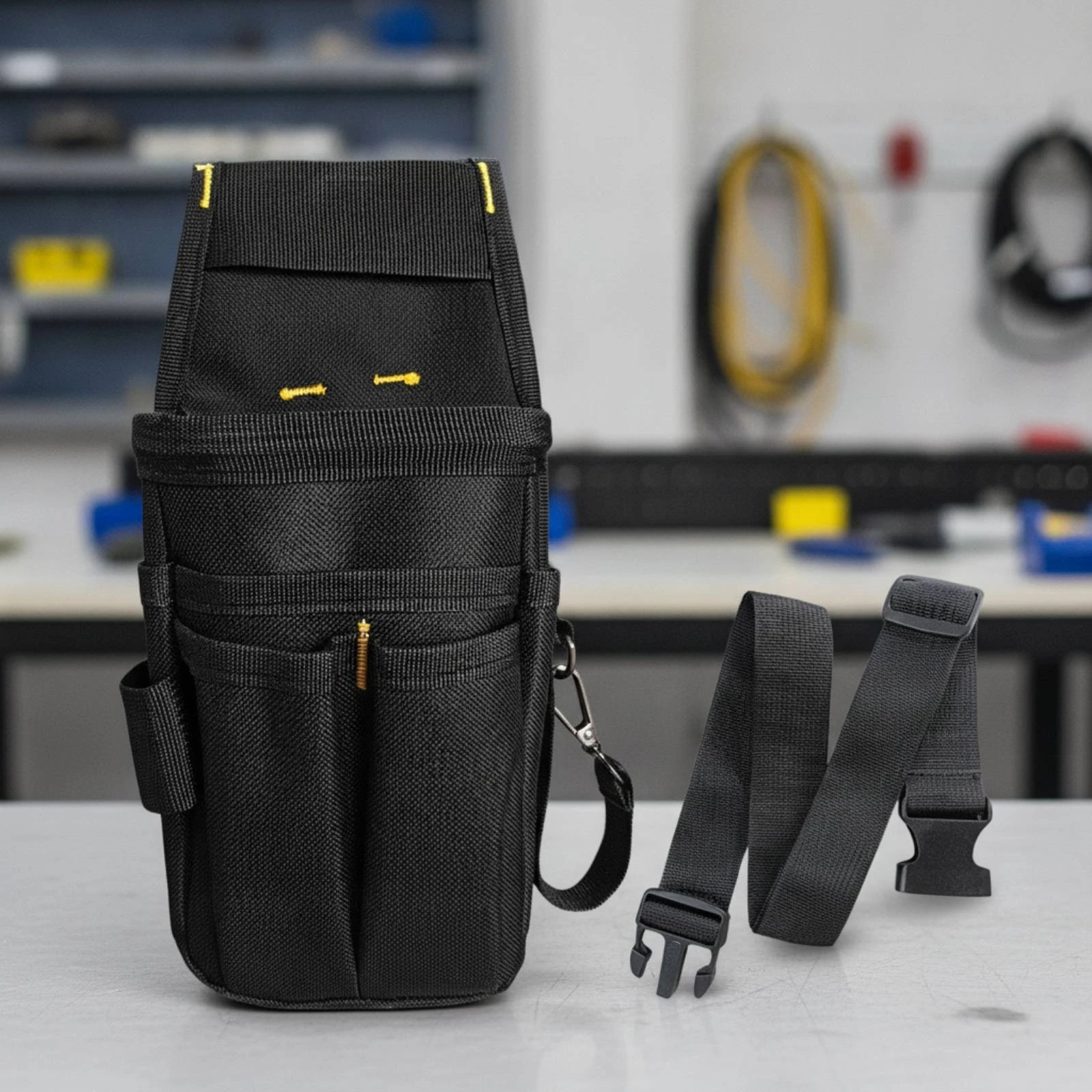 ツールベルトポーチ-ベルト付き調節可能なツールポーチ-手を自由に動かせる耐摩耗性-電気技師、建設現場向け