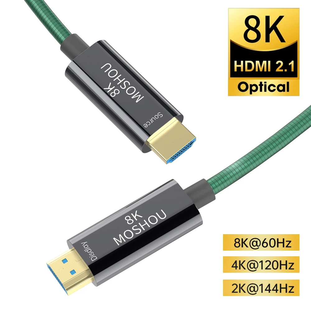 MOSHOU z włókna optycznego 8K HDMI 2.1 kabel 120Hz 48 gb/s kabel HDMI o bardzo wysokiej prędkości obrotowej HDR eARC dla HD TV, pudełko żarówka jak