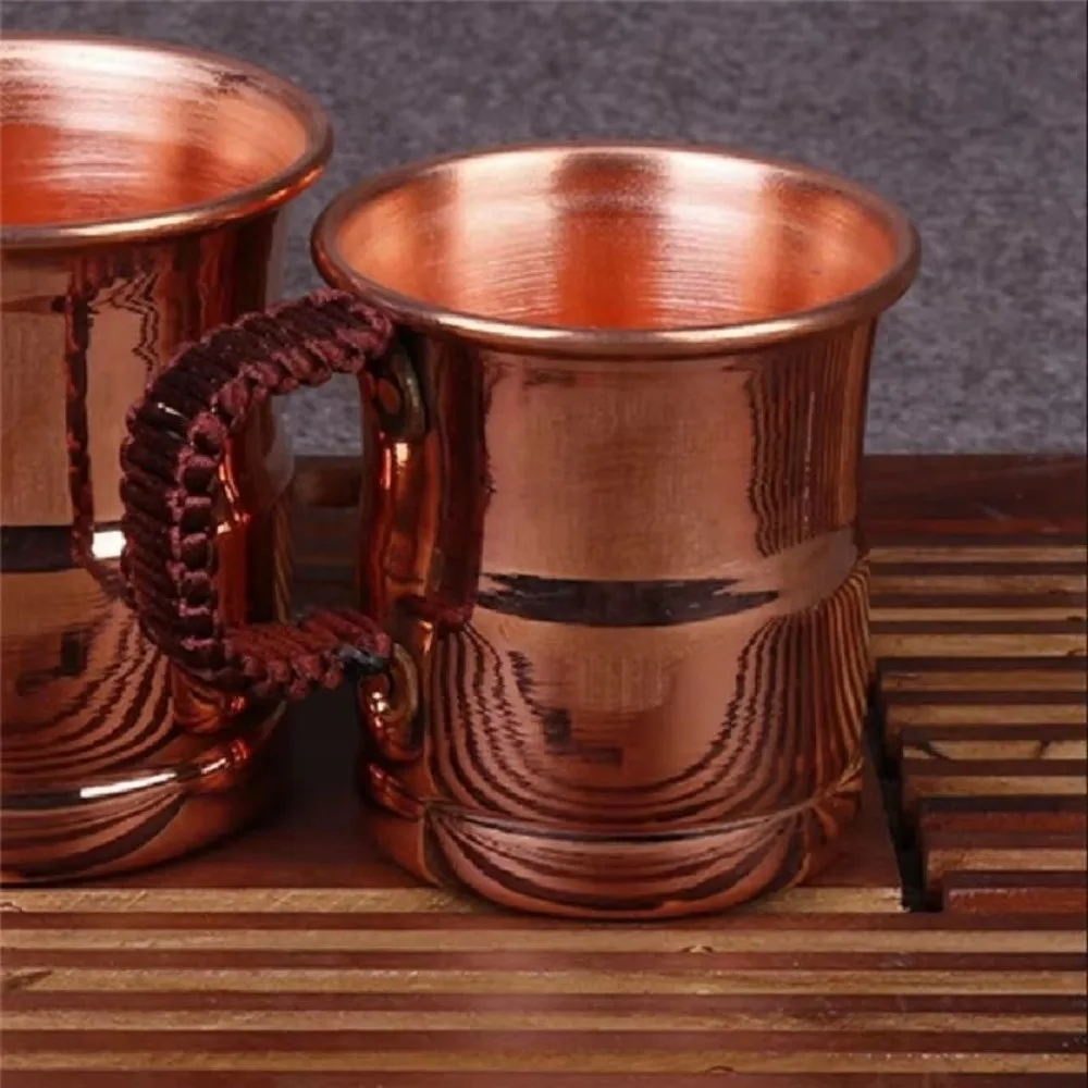 Weave Handle Moscow Water Mule Thickened Design 400ml Capacity Pure Copper Mug Handcrafted Tableware Grade Copper Breakfast Cup