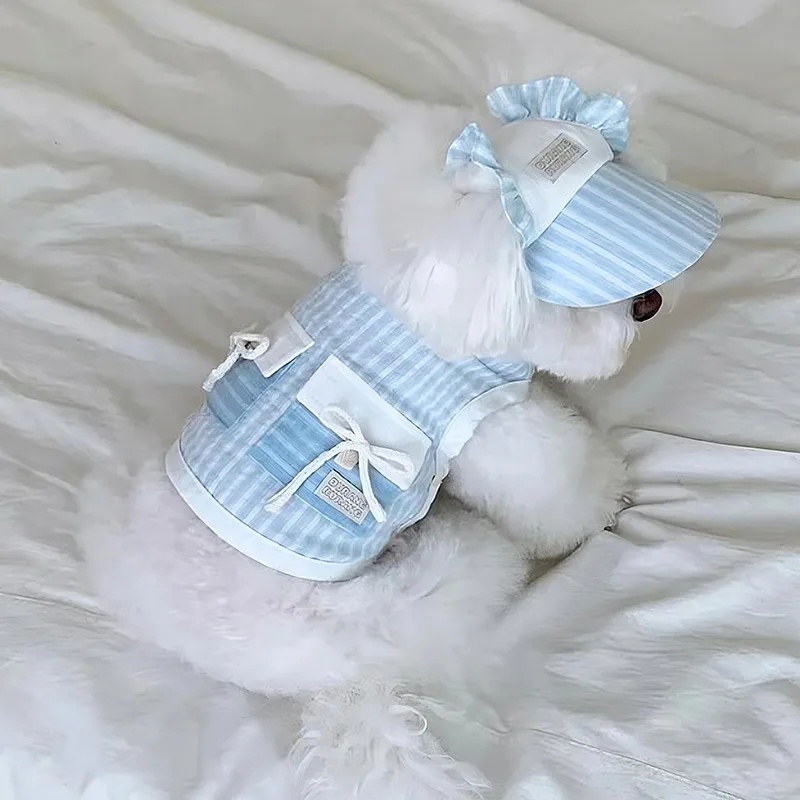 Free Hat Open Spring Puppy Weste Teddy Gestreiftes Taschen-T-Shirt Bichon Sommerkleidung Schnauzer Dünne leibende Kleidung mit zwei Beinen