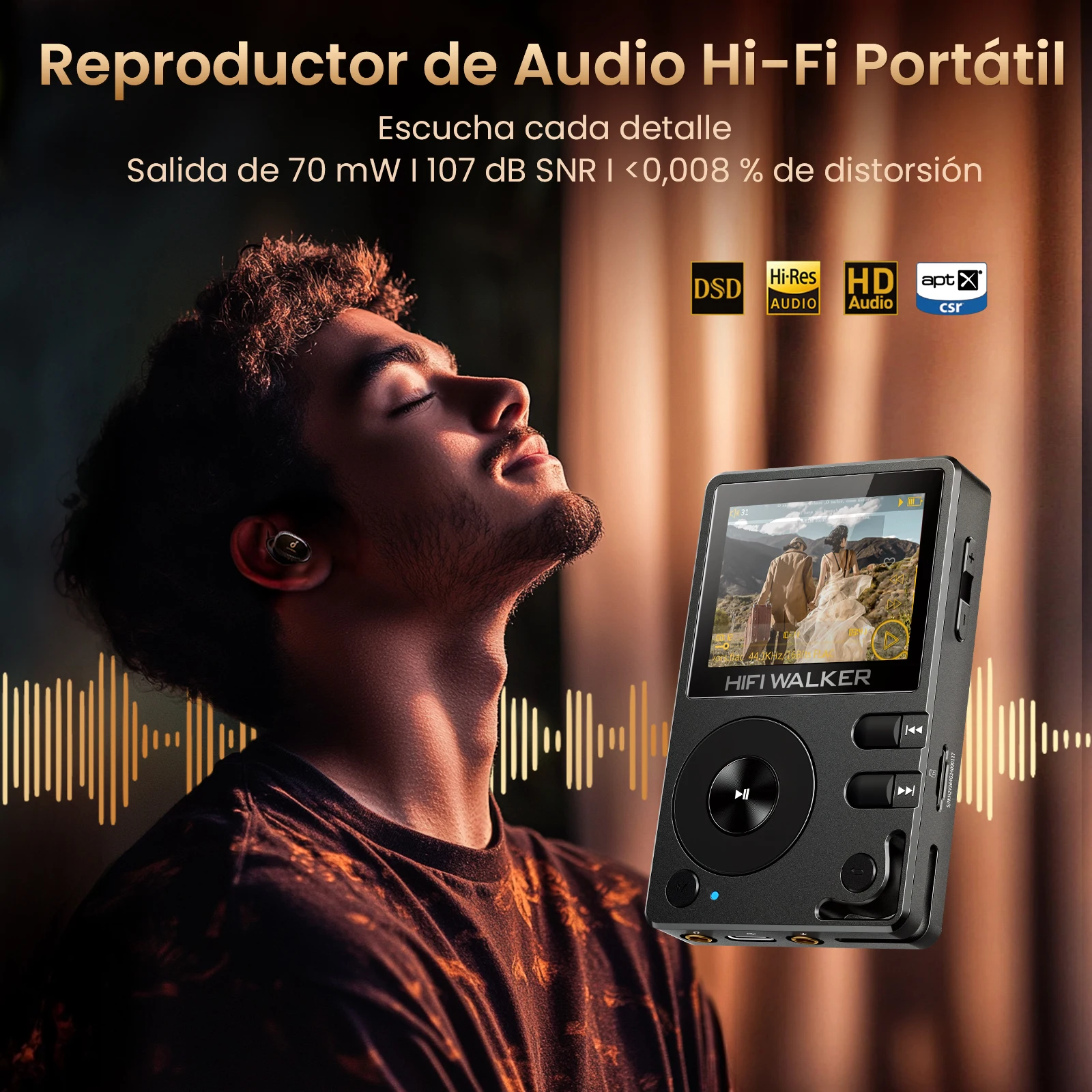 Reproductor de Música HiFi de 128 GB con DAC ESS, Audio sin Pérdidas FLAC, Reproductor MP3 con Bluetooth 5.2, Admite 512 GB