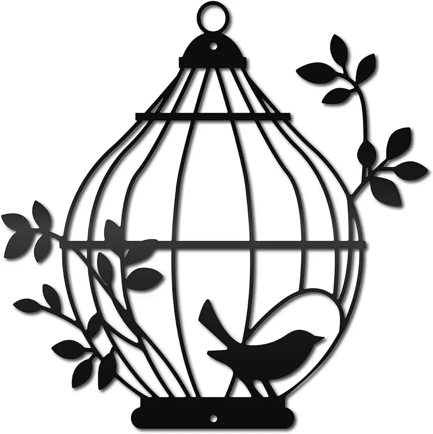 

1PC Bird Metal Wall Art Birdcage Wall Decor Black Wall Sculptures Decorative Hanging Plaques Ornaments Iron Abstract