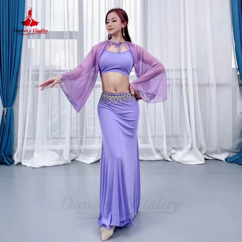 

Belly Dancer Costume Suit for Women Exotic Dancewear Grace Long Sleeves+vest+long Skirt 3pcs Customzied Children Child Dancewear