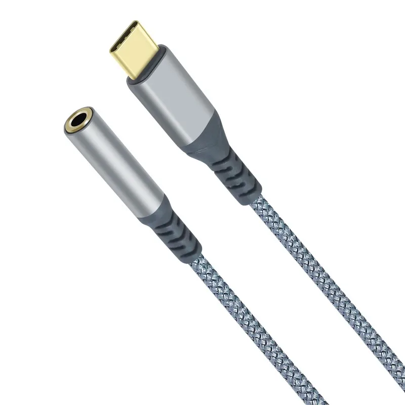

USB C «папа-мама» AUX Jack Позолоченный разъем Нейлоновая оплетка Type-c на 3,5 мм Аудио Aux-кабель для наушников
