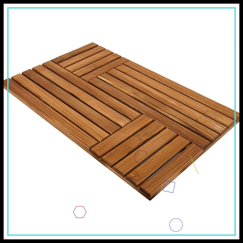 

Large Teak Wood Bath Mat 32x20 Inch Non-Slip Shower Floor Mat for Luxury Spa Home Outdoor Use