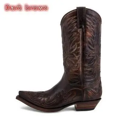 2025 nuevas botas de cuero Unisex, botas de vaquero de cuero de moda, botas de moto de tacón medio, botas de cuero para Cosplay informales de alta calidad