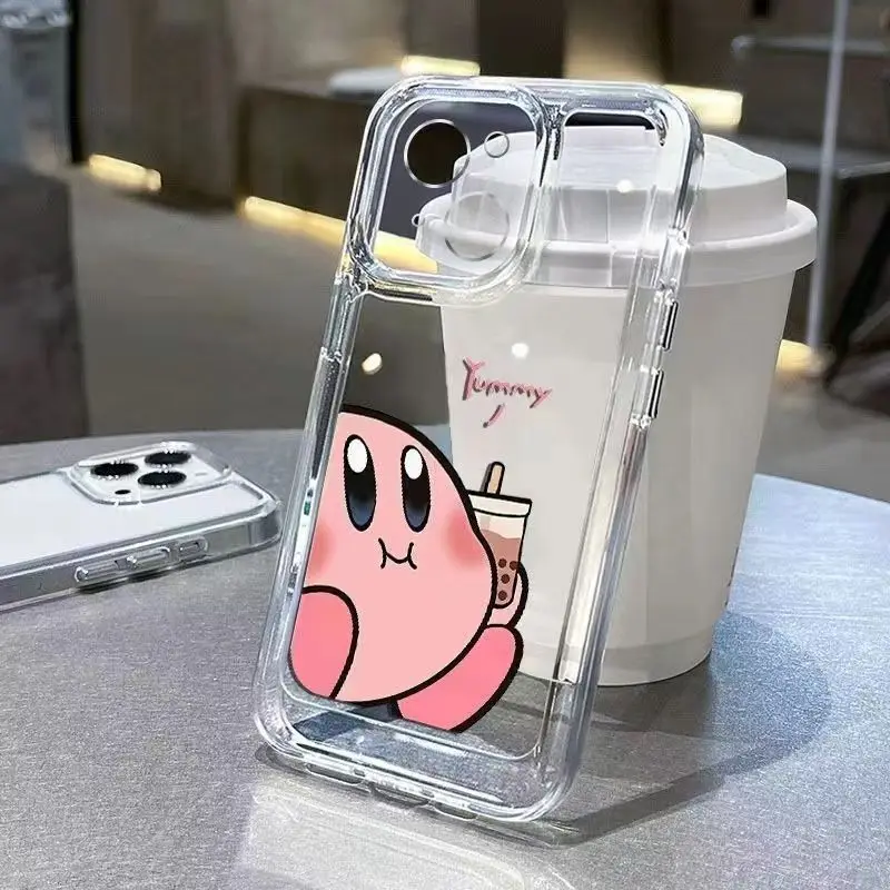 Anime Kirby Tea With Milk Phone Case For Iphone 16 15 14 13 11 12 Pro Max X Max XR XS 7 8 Plus 7 8 Y2K Cute Soft Silicone Cover