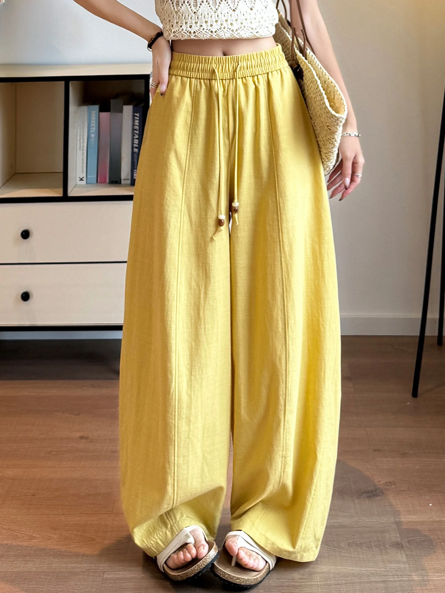 

Casual Wide Leg Pants Women's Summer New Style Lazy Style Drapey Straight Leg Pants Slimming Cotton Linen Pants Knife