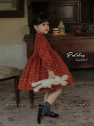 Autumn Toddler Baby Girl Long Sleeeve Floar Dress Children Winter Velvet Princess Dress Kids Full Dresses for Girls Outfits 6 8