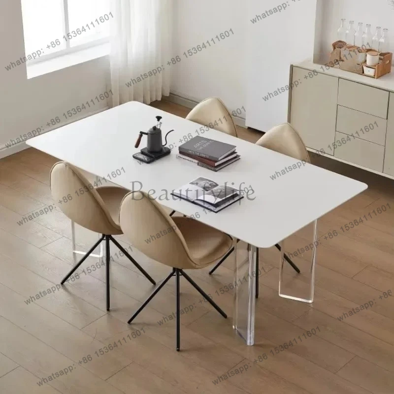 

Delifeng acrylic suspended pure white rock slab dining table island integrated Italian simple household small apartment