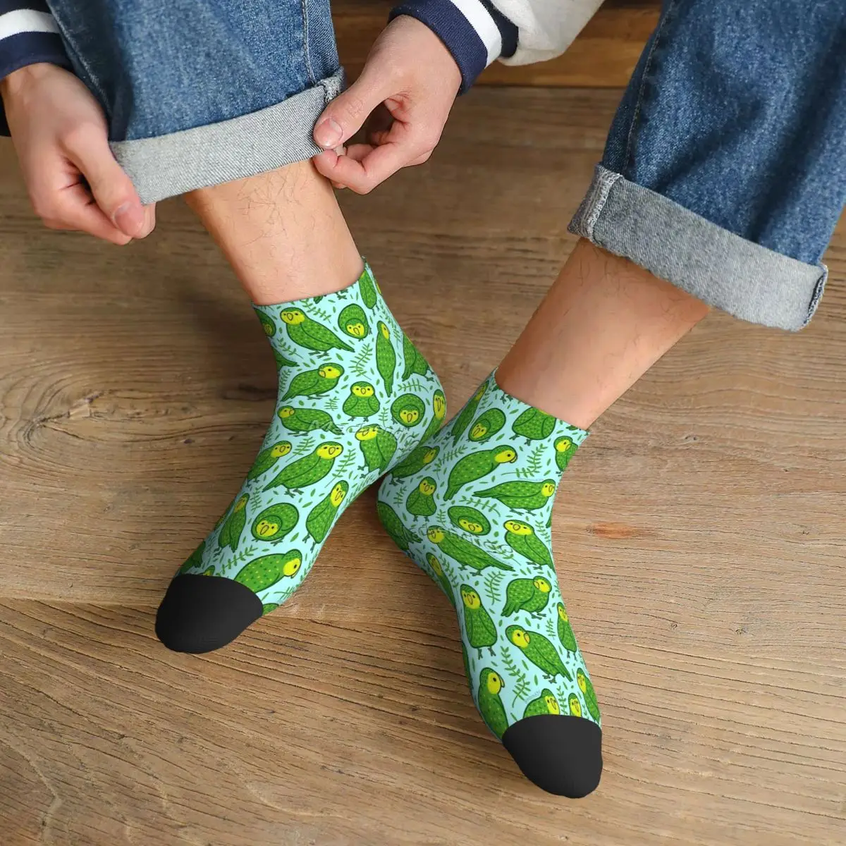 Green Kakapo Parrot Kaka Po Strigops Habroptila Bird Birds Ankle Socks Male Mens Women Summer Stockings Harajuku