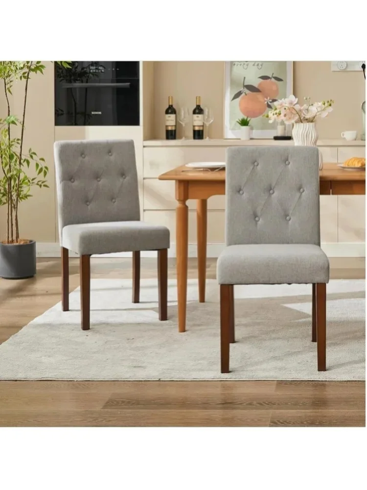 Mit Stoff gepolsterte Esszimmerstühle im 2er-Set, Küchenstühle im Parsons-Stil mit robusten Holzbeinen und weicher Leinensitzfläche für Esszimmer, Restaurant oder Café, Grau