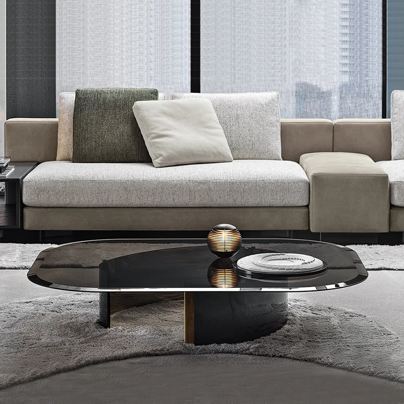 Hotel lobby furniture Italian grey glass tea table Round extremely simple tempered square tea table Designer living room furnitu