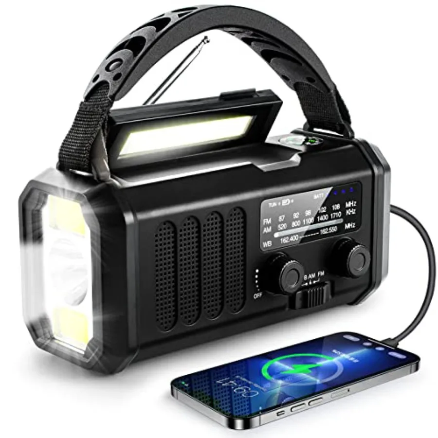 

Emergency NOAA Weather Radio 10000mAh/37000mWh Solar Hand Crank Radio with AM/FM Flashlight Reading Light Rechargeable Battery