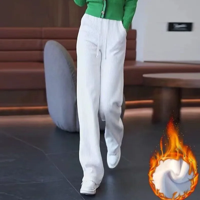 

Wide-leg Women's Autumn Winter New High-waisted Drape Straight-leg Corduroy Casual Spring Autumn Pants Added Fleece Thickened