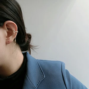 Goth Warna Emas Perak Huruf C Penutup Telinga Rantai Rumbai Manset Telinga Palsu Anting Imitasi Tindik untuk Wanita Perhiasan Klip Mode Korea 10 anting rumbai emas penjualan terbaik - №