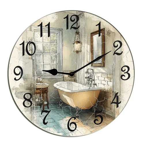 Bathroom Wall Clock Bathtub Hotbath Wooden For Bathroom Silent Non Ticking Decorative Clock Battery Operated Home Office