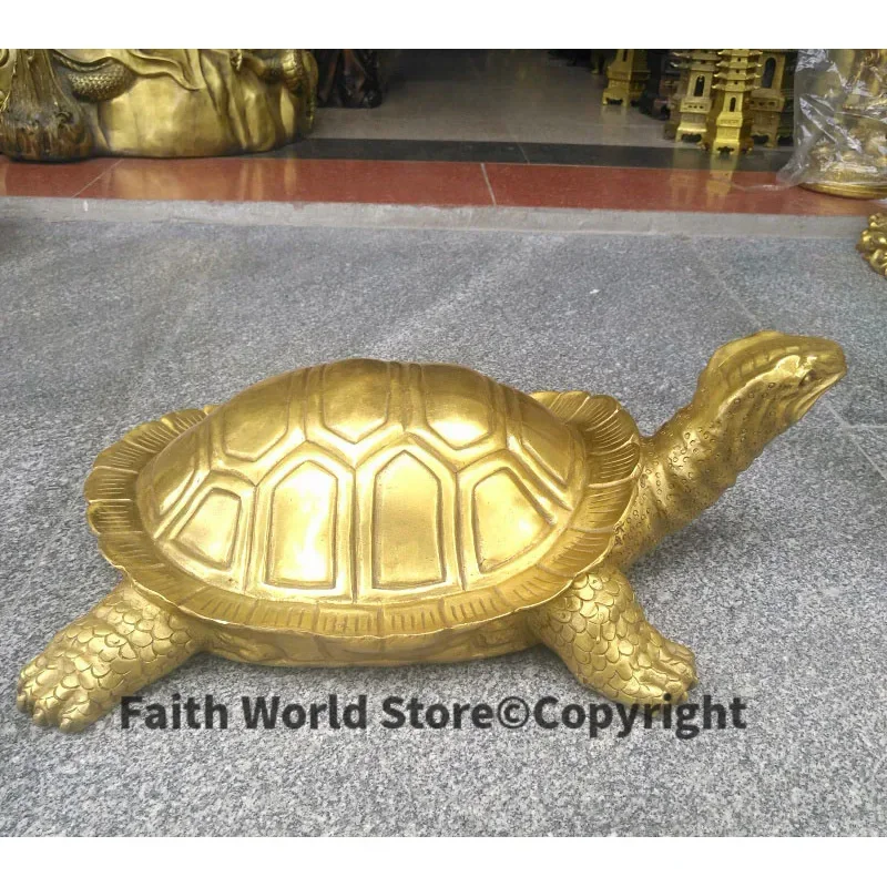 41CM LARGE # HOME Courtyard TOP decoration ART Town house bring in wealth talisman Mascot gold turtle brass FENG SHUI Statue