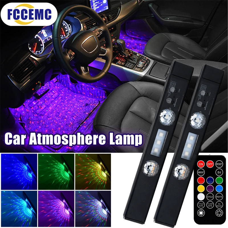 LED Car Atmosphere Light RGB Roof Star Lamp With Remote Wireless USB Multiple Modes Auto Interior Decorative Ambient Party Light