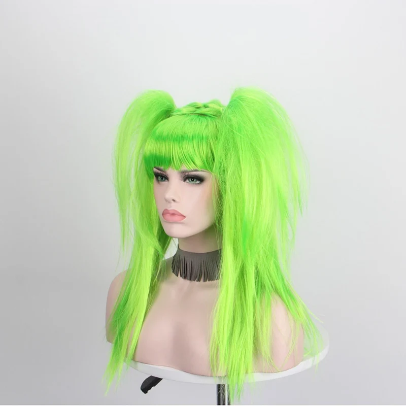 Krul Tepes Rolle Kopfbedeckung Pink Twintails Anime Seraph of The End Vampir Charakter Perücke Bar Perform Kleidung Match Grün Großer Zopf